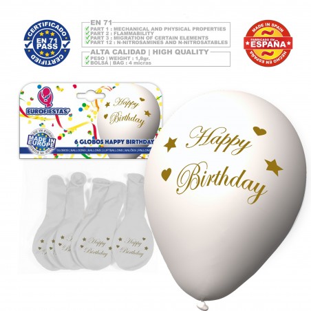 Globo Colores Surtidos 9r Happy Birthday Dorado Impreso 6...