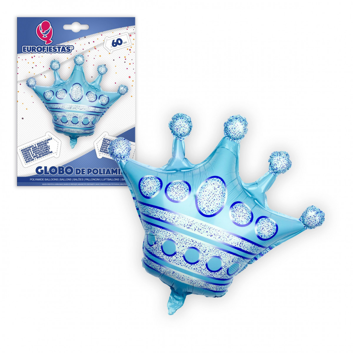 Globo poliamida corona 60cm celeste