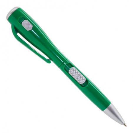Bolígrafo verde original con linterna