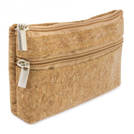 Monedero de corcho con doble cremallera: compacto y natural