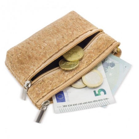Monedero de corcho con doble cremallera: compacto y natural