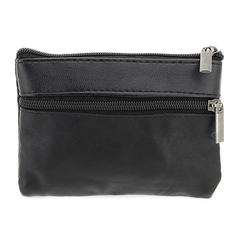Monedero de polipiel negro con doble cremallera Elegancia y funcionalidad en un diseño compacto