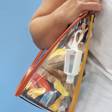 Bote de gel hidroalcohólico con funda de silicona rellenable