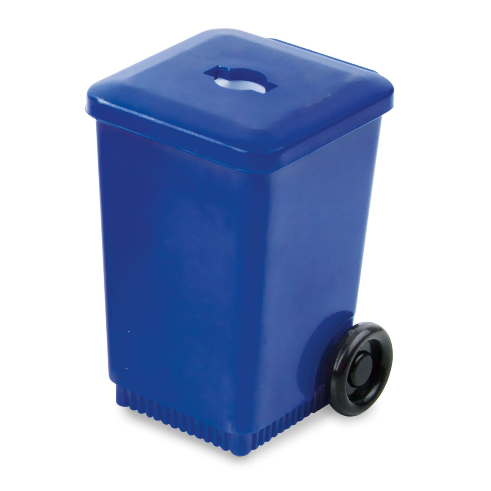 Sacapuntas con depósito estilo contenedor azul