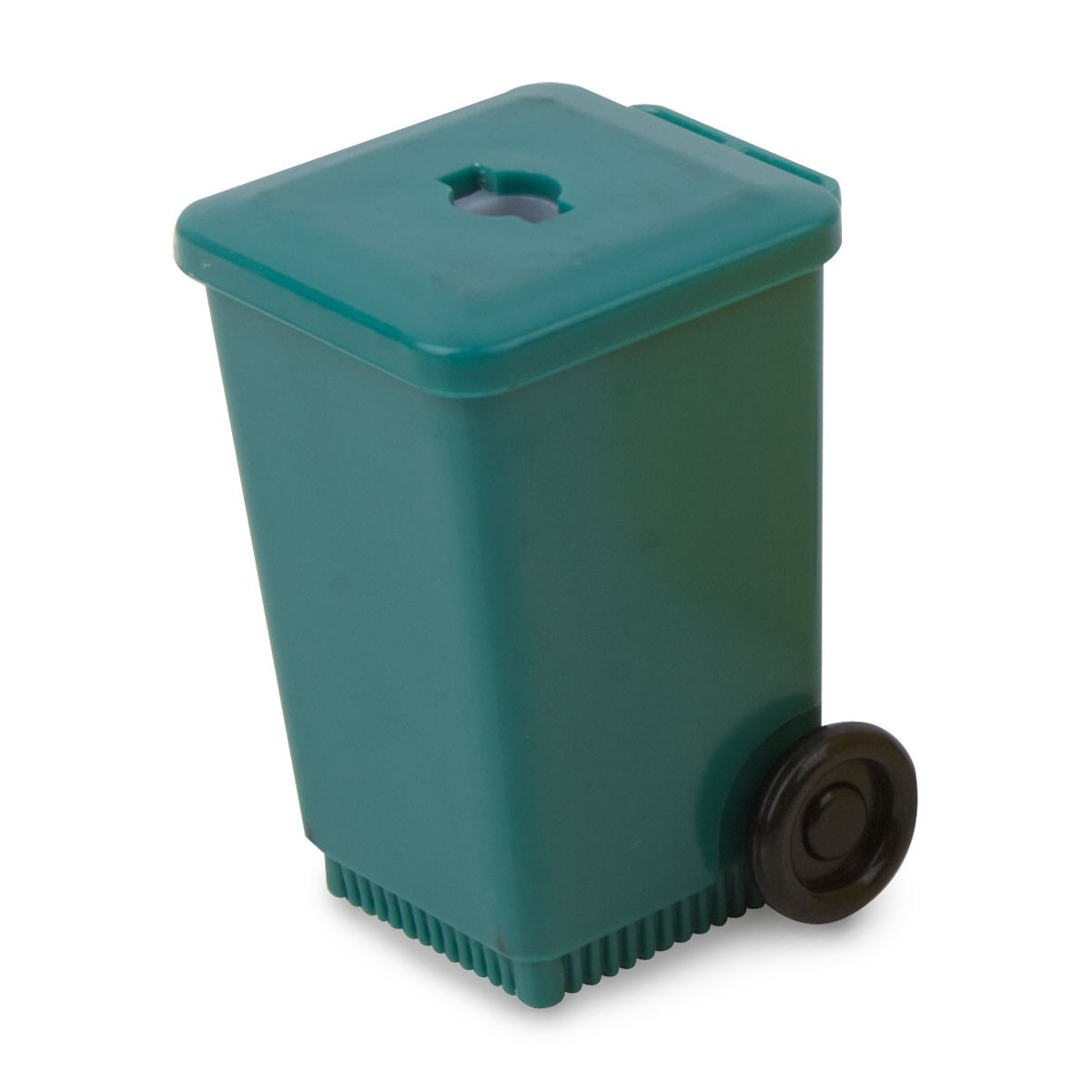 Sacapuntas con forma de papelera verde con depósito: detalle divertido para niños