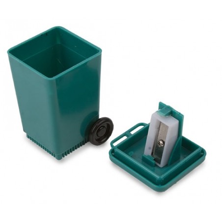 Sacapuntas con forma de papelera verde con depósito: detalle divertido para niños