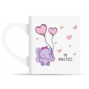 Tazas para regalar en bautizo rosa y celeste