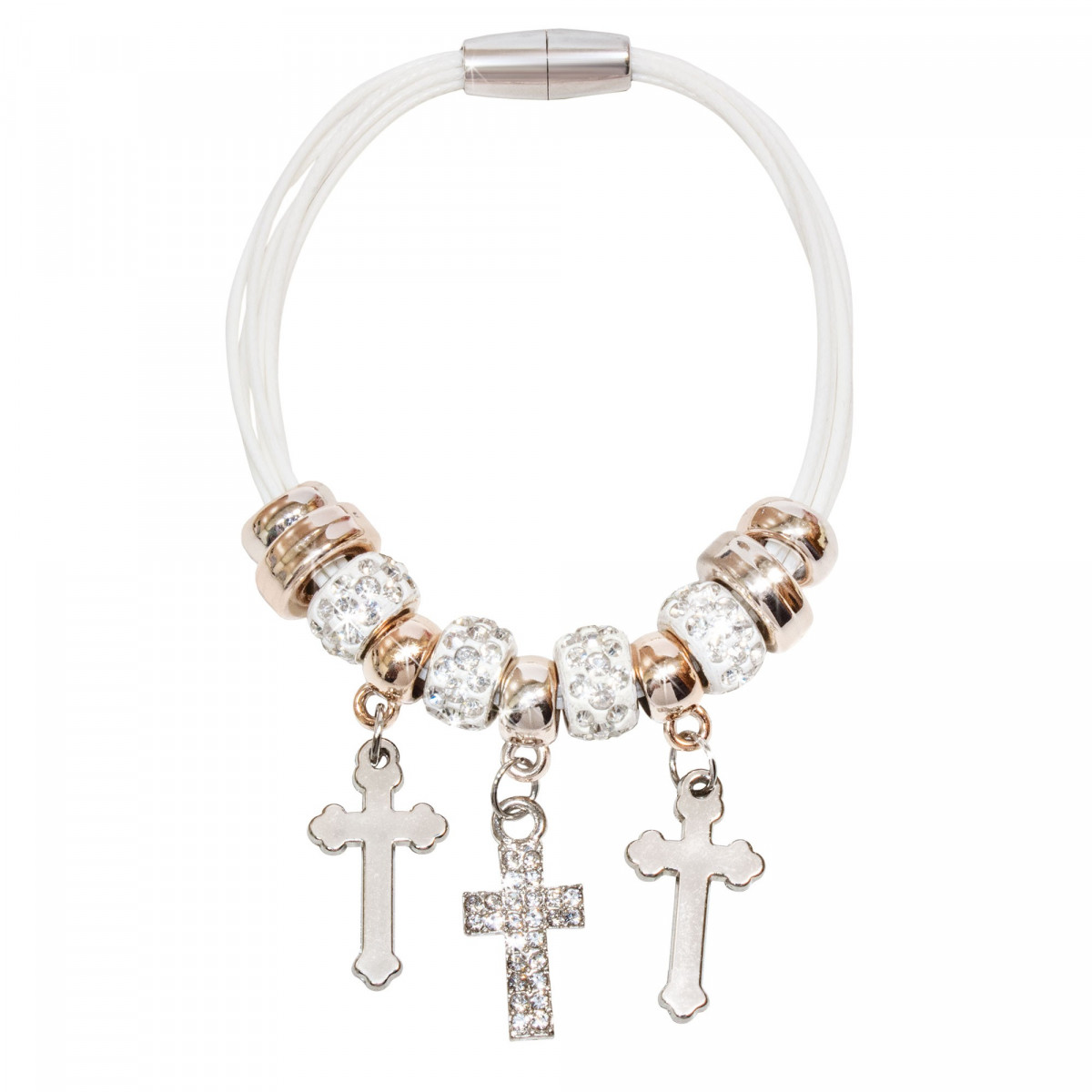 Pulsera con cruces colgantes y brillo en los detalles: un gesto simbólico con estilo