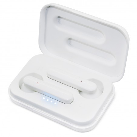 Auricular bluetooth blanco presentado en caja