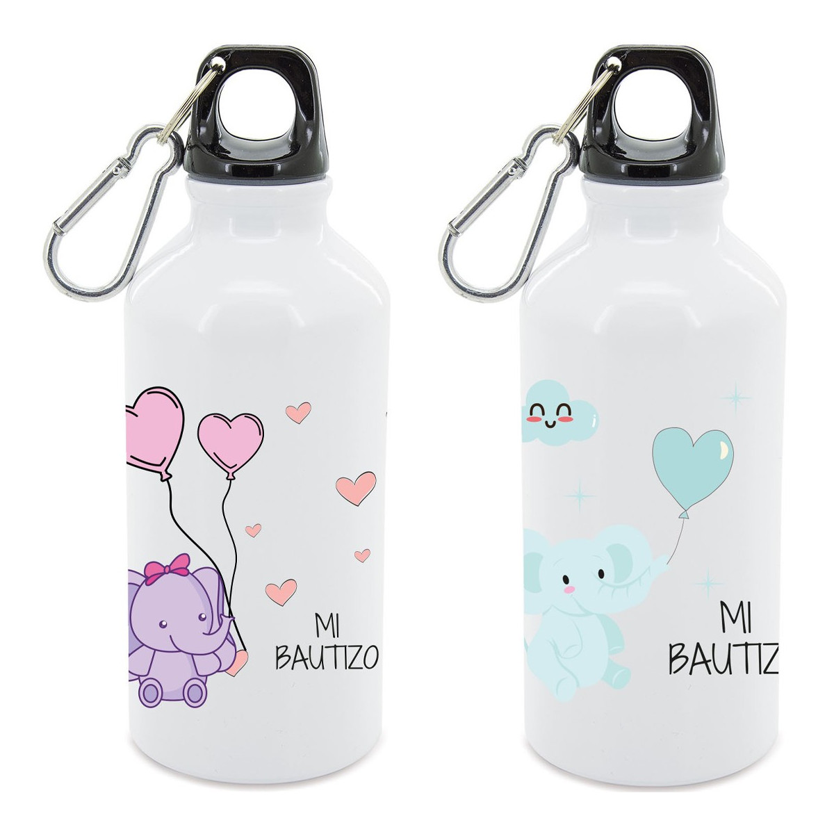 Botella de aluminio blanca para bautizo niño y niña