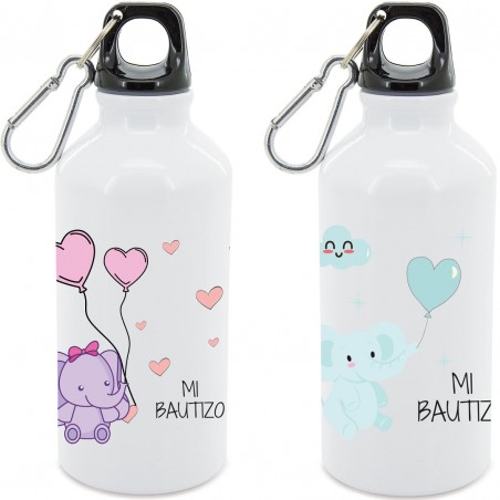 Botella De Aluminio Blanca Para Bautizo Niño Y Niña
