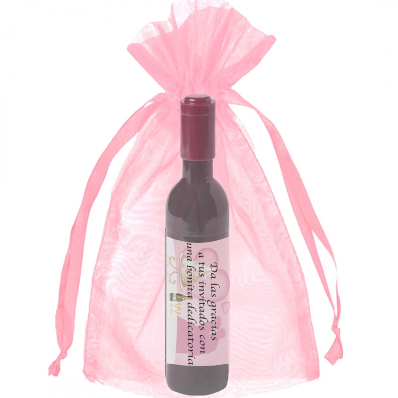 Sacacorchos Personalizado Con Adhesivo En Bolsa De Organza Rosa Sacacorchos Personalizado Con Adhesivo En Bolsa De Organza Rosa