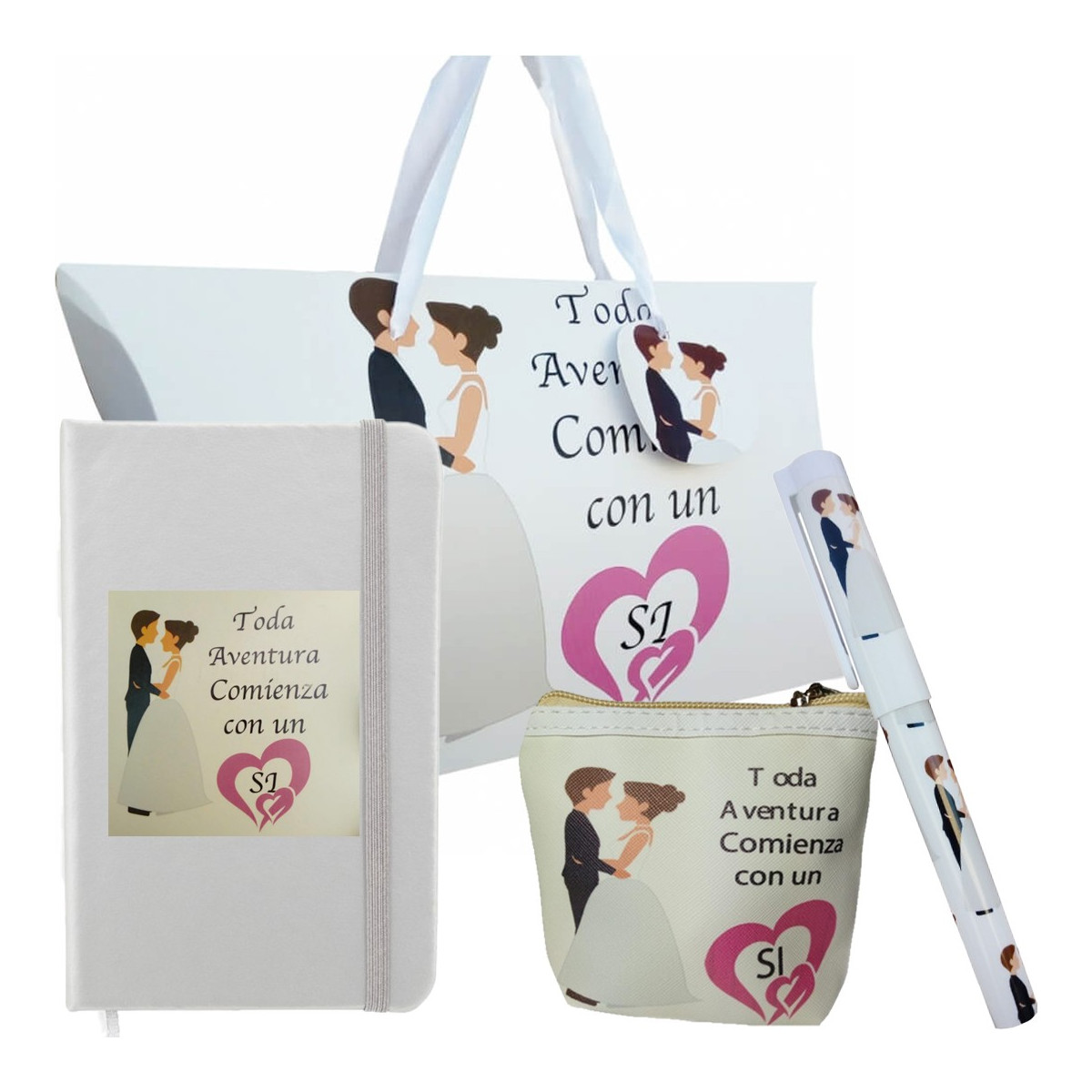 Set para Bodas Libreta, Bolígrafo y Monedero para tus Invitadas