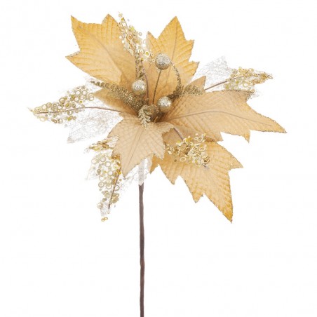 Flor ''poinsettia'' Tejido Oro 30 X 60 Cm
