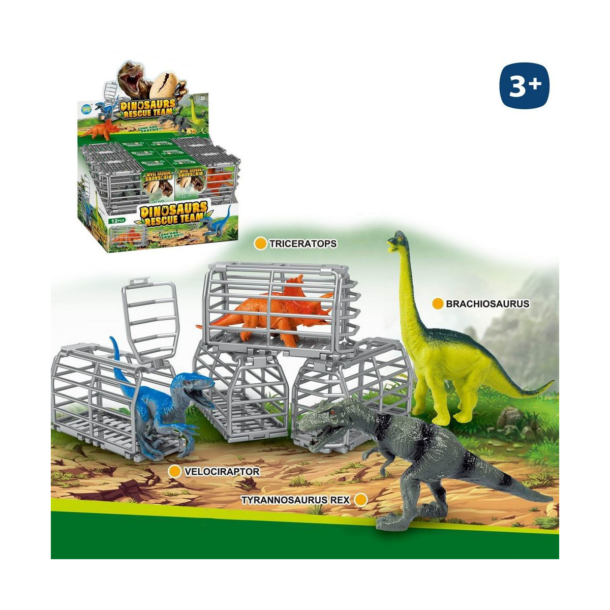 Dinosaurio de juguete en jaula