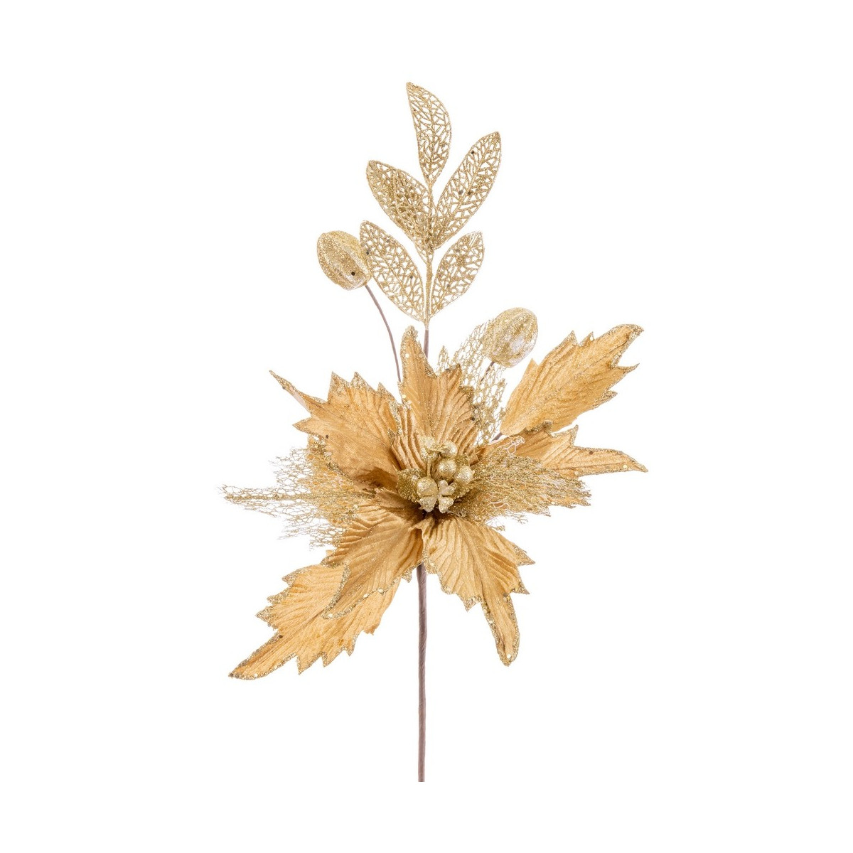 Rama poinsettia tejido oro 32 cm