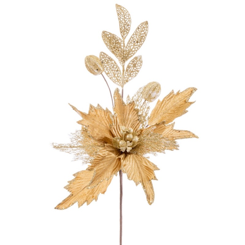 Rama poinsettia tejido oro 32 cm