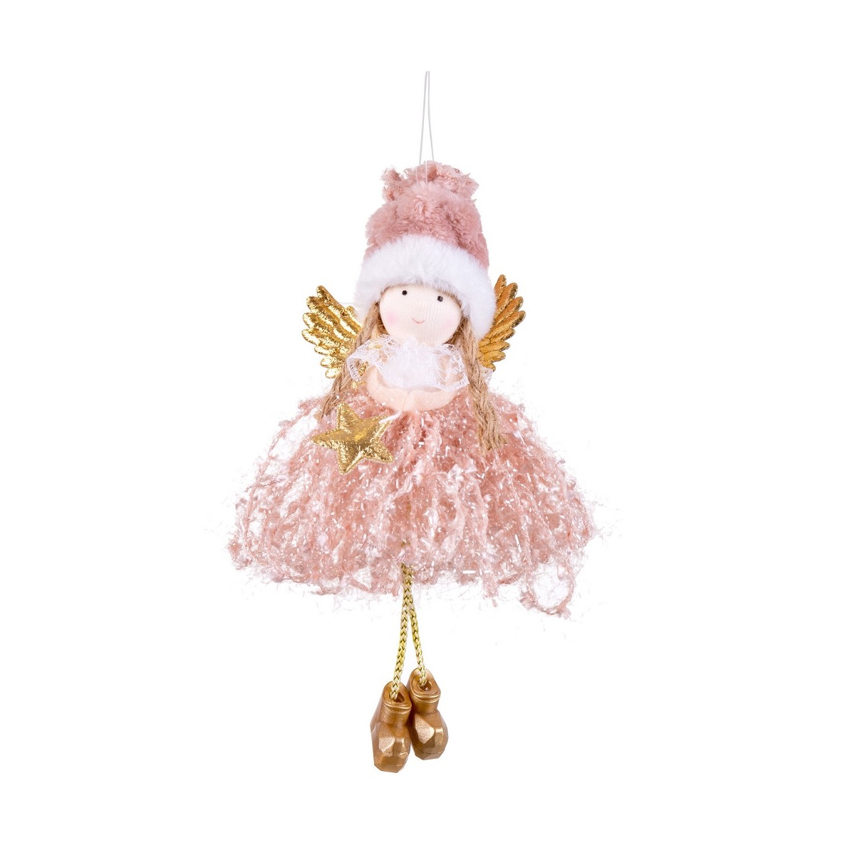 Colgante ángel tejido rosa 18 x 5 cm