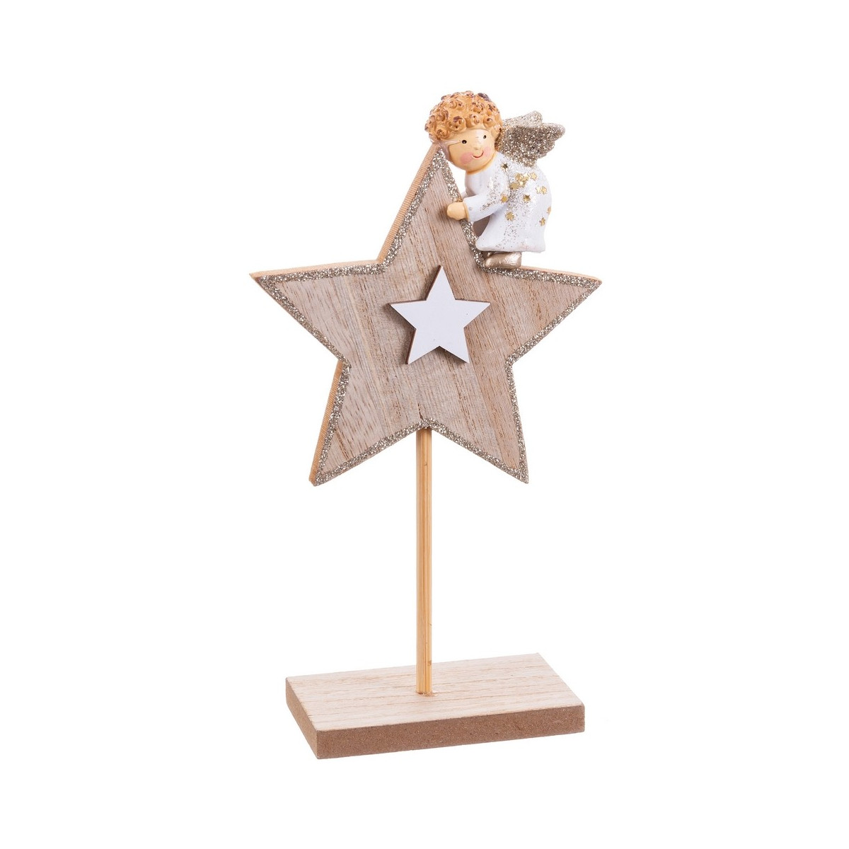 Peana estrella con ángel madera 11 x 5 x 20 50 cm