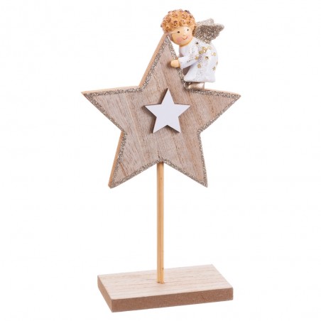 Peana Estrella Con ángel Madera 11 X 5 X 20,50 Cm