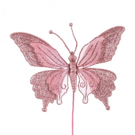 Pick mariposa tejido rosa 10 cm