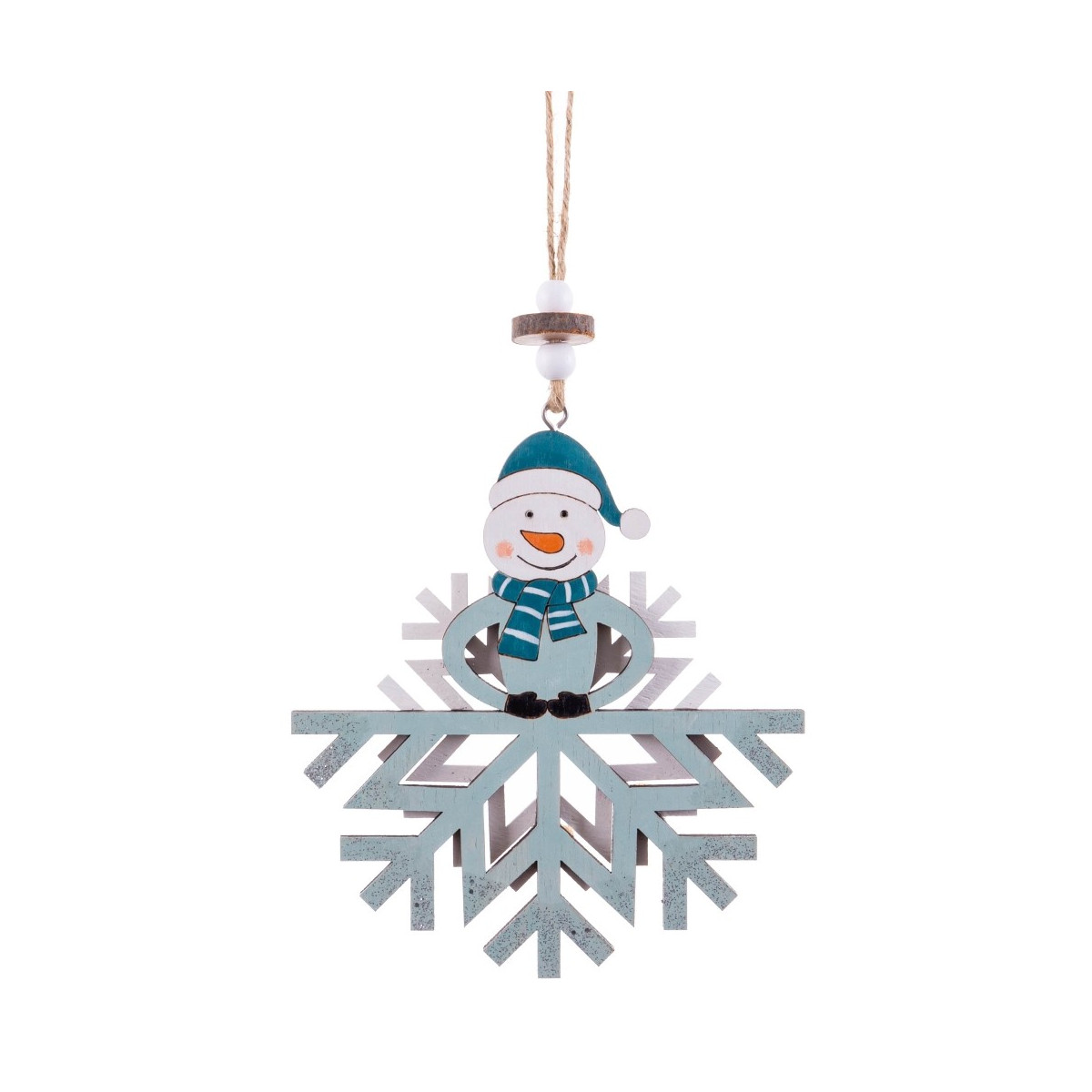 Colgante muñeco nieve madera 14 x 12 x 0 70 cm
