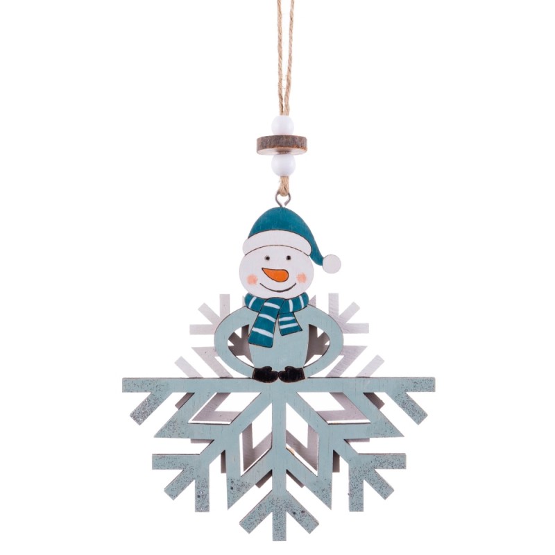 Colgante muñeco nieve madera 14 x 12 x 0 70 cm