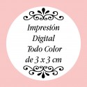 Personalización con impresión digital con texto foto o logo a todo color de 3 x 3 cm