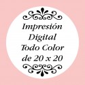 Personalización con impresión digital con texto foto o logo a todo color de 20 x 20 cm