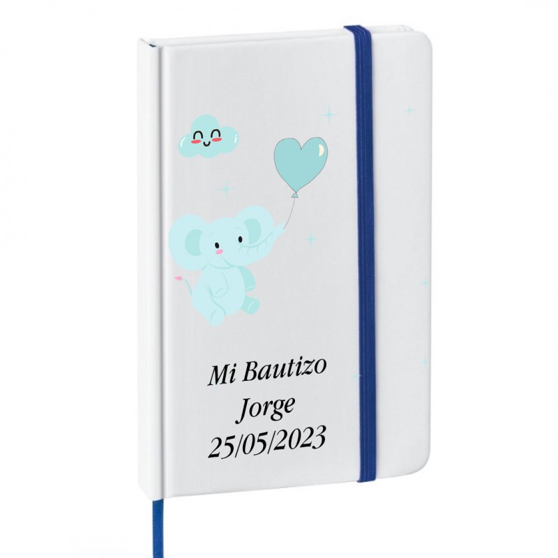 Libreta para bautizo o baby shower personalizada con texto y fecha