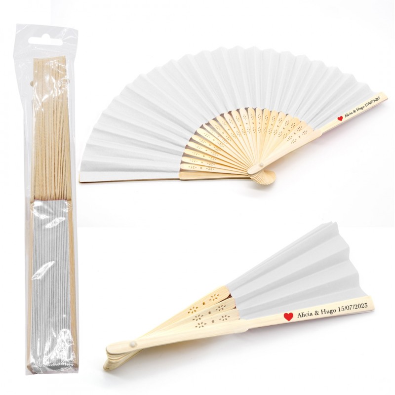 Abanico de Bambú Personalizado con Adhesivo con Diseño Corazón Abanico de Bambú Personalizado con Adhesivo con Diseño Corazón