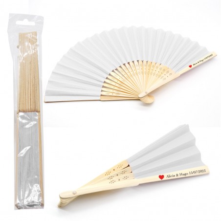 Abanico de Bambú Personalizado con Adhesivo con Diseño Corazón