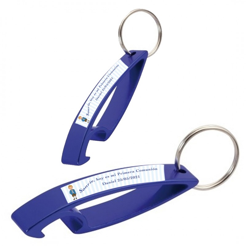 Llavero Abridor Azul Personalizado con Adhesivo Niño Comunión Llavero Abridor Azul Personalizado con Adhesivo Niño Comunión