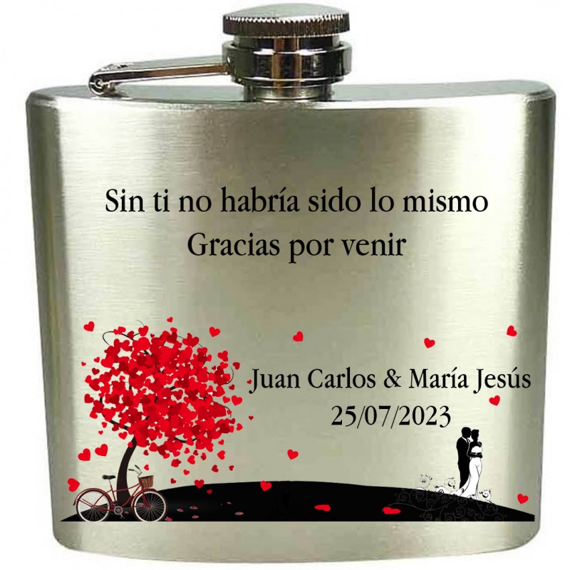 Petaca para boda personalizada a todo color con texto personalizado