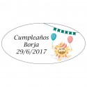 Hucha para niño surtida en colores en bolsa de organza beige personalizada con adhesivo