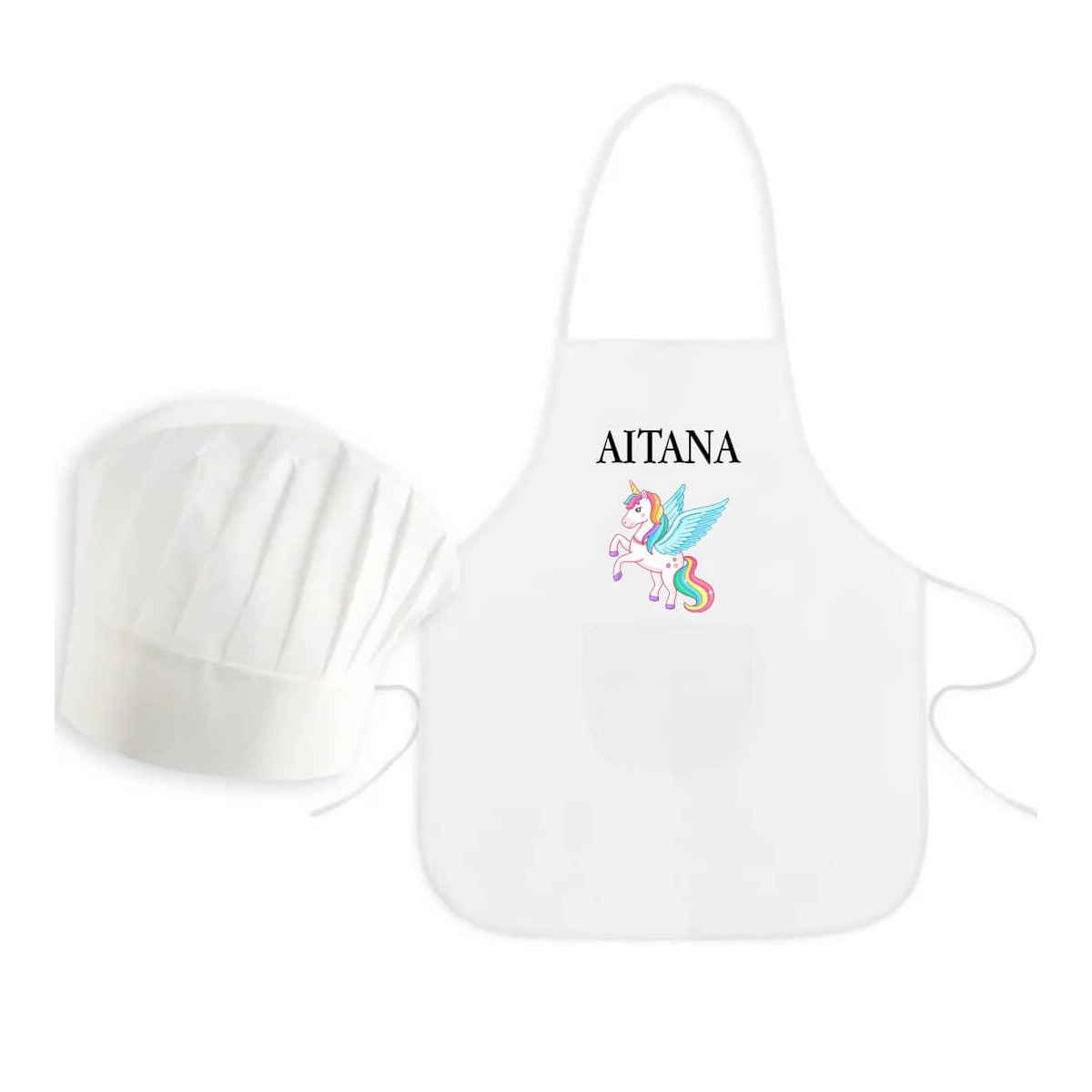 Delantal infantil unicornio con gorro personalizado con nombre