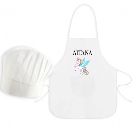 Delantal Infantil Unicornio con Gorro Personalizado con Nombre