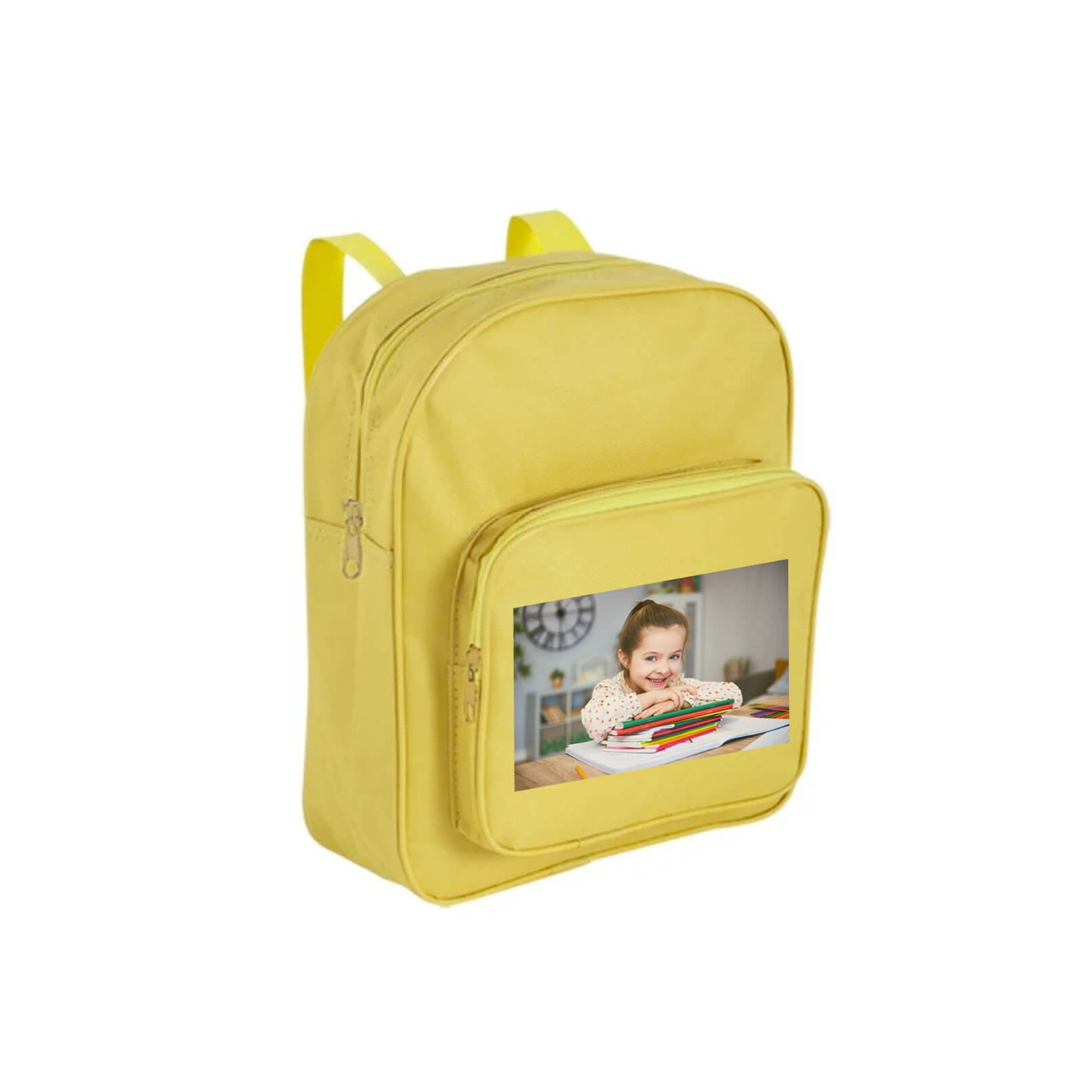 Mochila infantil amarilla personalizada con foto a todo color