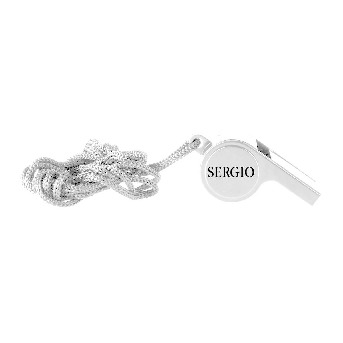 Silbato blanco grabado a láser con nombre personalizado
