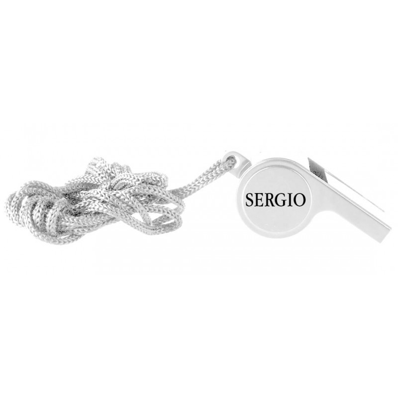 Silbato blanco grabado a láser con nombre personalizado
