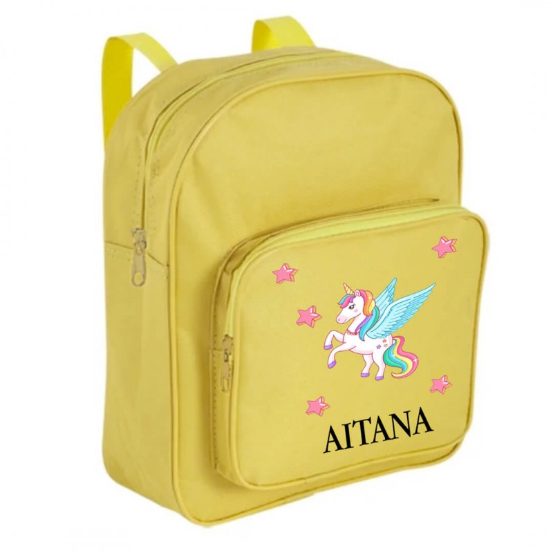 Mochila Infantil Unicornio Amarilla Personalizada Con Nombre