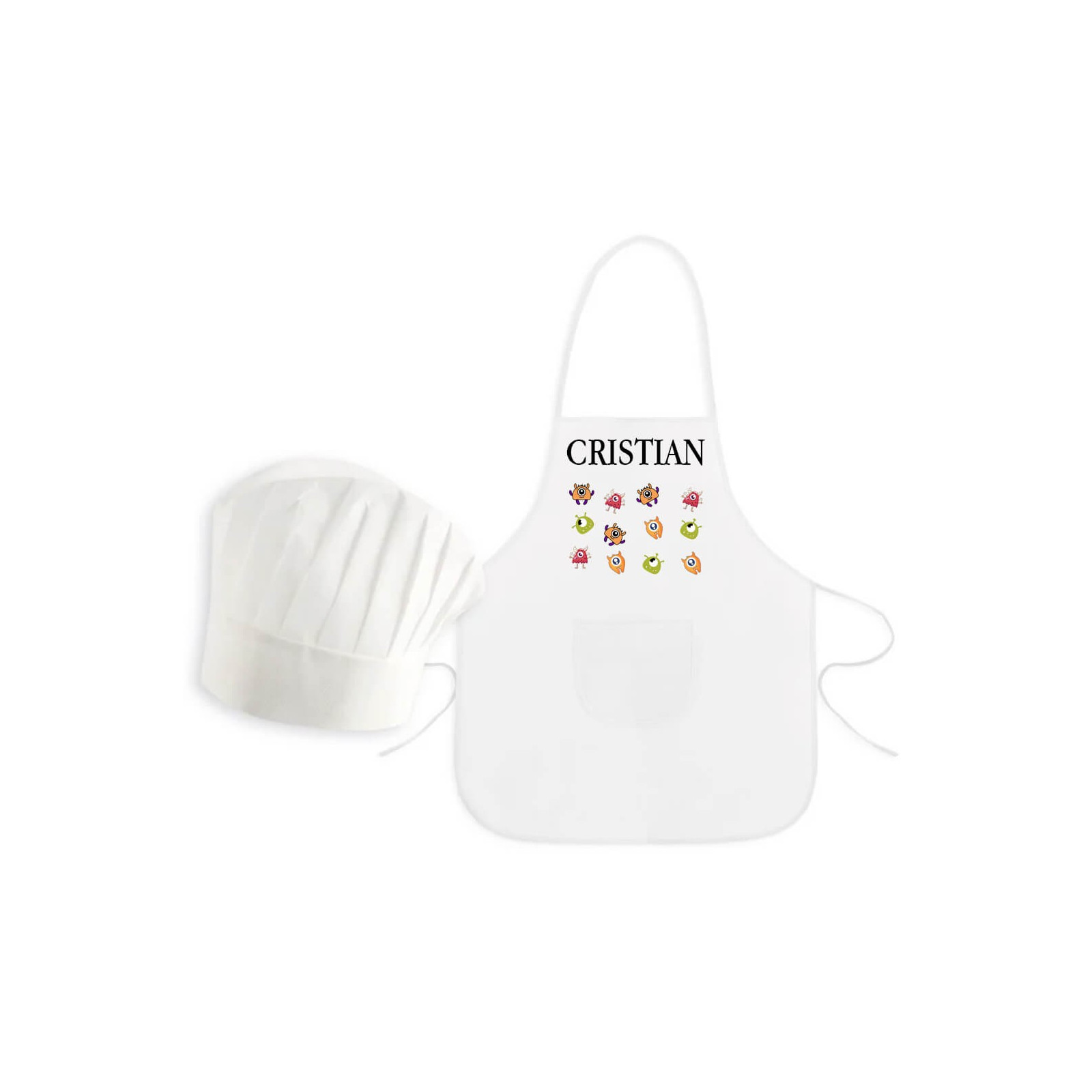 Delantal infantil monstruos personalizado con nombre