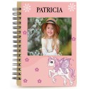 Libreta unicornio rosa personalizada con nombre y foto a todo color