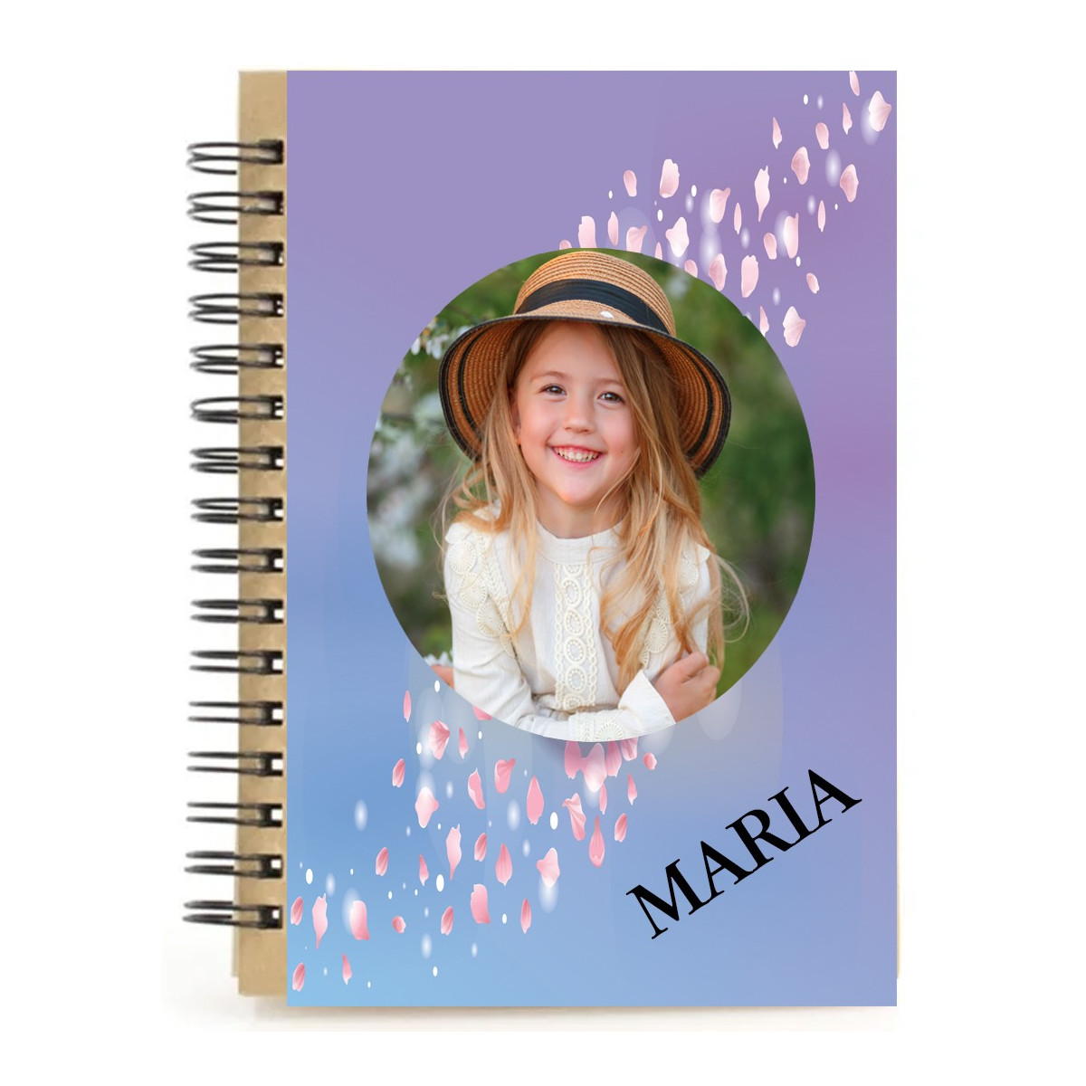 Libreta pétalos de flores personalizada con nombre y foto a todo color