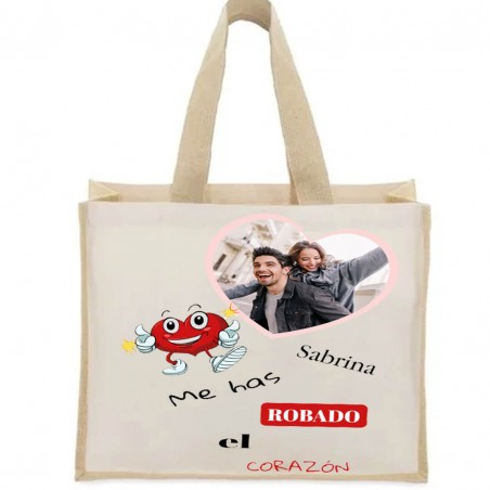 Bolsa me has robado el corazón personalizada con nombre y foto a todo color