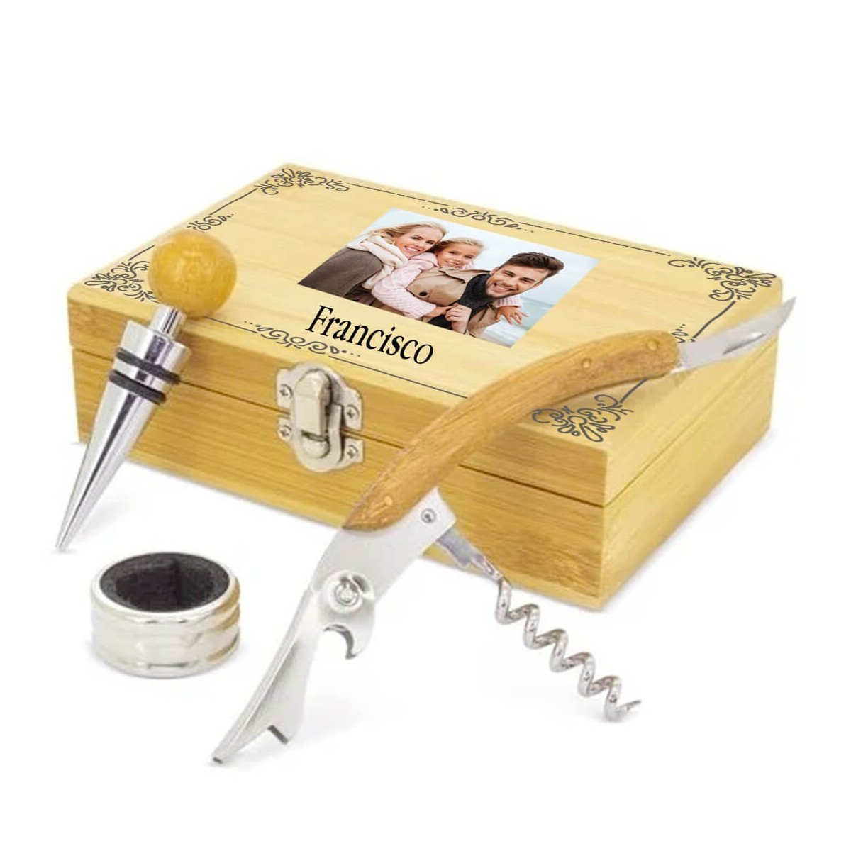 Set vino personalizado con nombre y foto a todo color