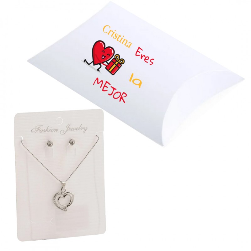 Gargantilla con pendientes en caja de regalo personalizada con nombre eres la mejor