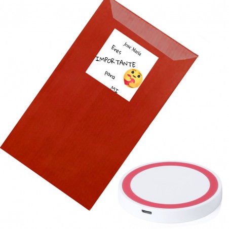 Cargador inalambrico en Sobre Kraft Rojo Personalizado...