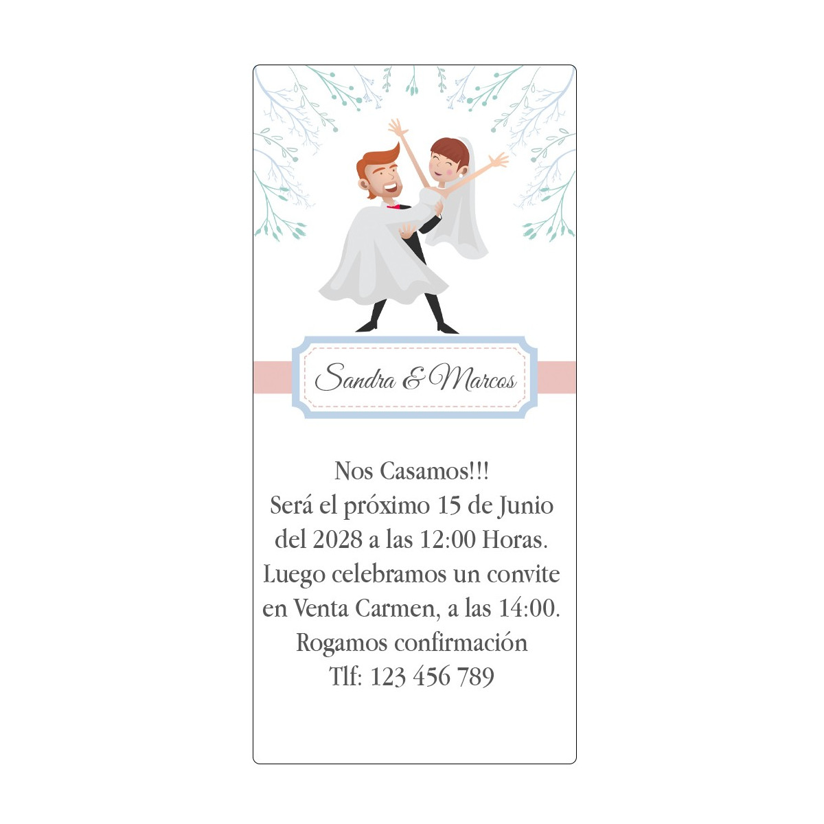 Invitaciones de boda simpáticas novios en brazos
