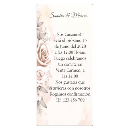 Invitación de Boda Flores Personalizada con Texto